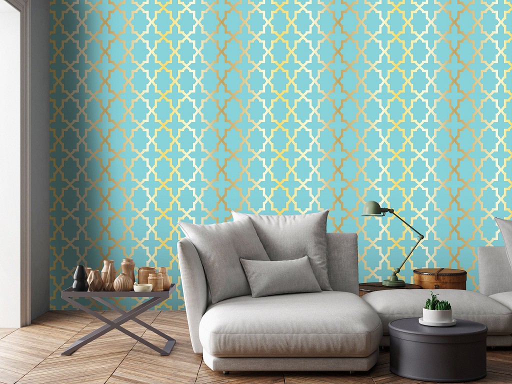 Флизелиновые фотообои геометрия 254x184 см бирюзовая абстракция (10781V4)+клей