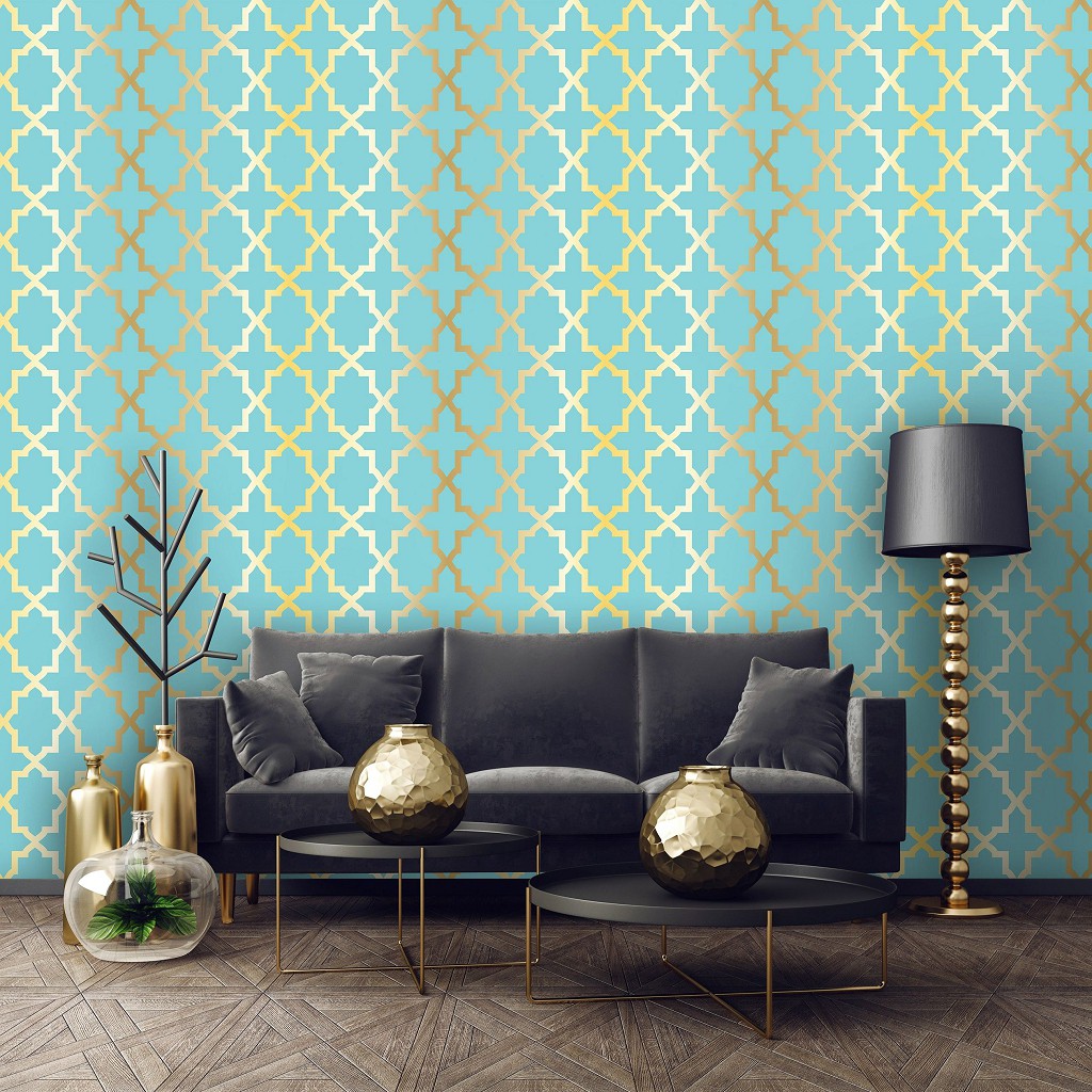 Флизелиновые фотообои геометрия 416x254 см бирюзовая абстракция (10781VEXXXL) +клей