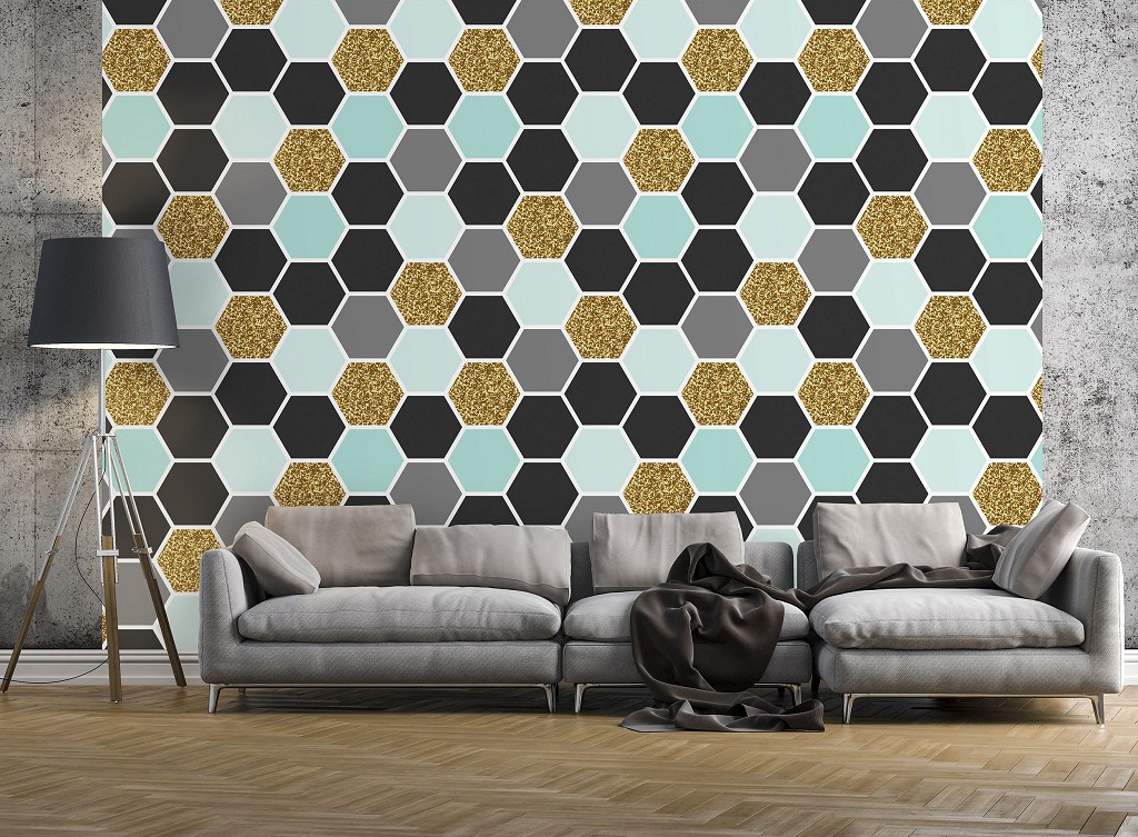 Флизелиновые фотообои красивые шестиугольники 460x300 см Абстракция разноцветные соты (10784V12) +клей