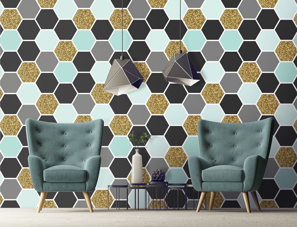 Флізелінові фотошпалери в коридор 254x184 см Абстракція різнокольорові стільники (10784V4)+клей