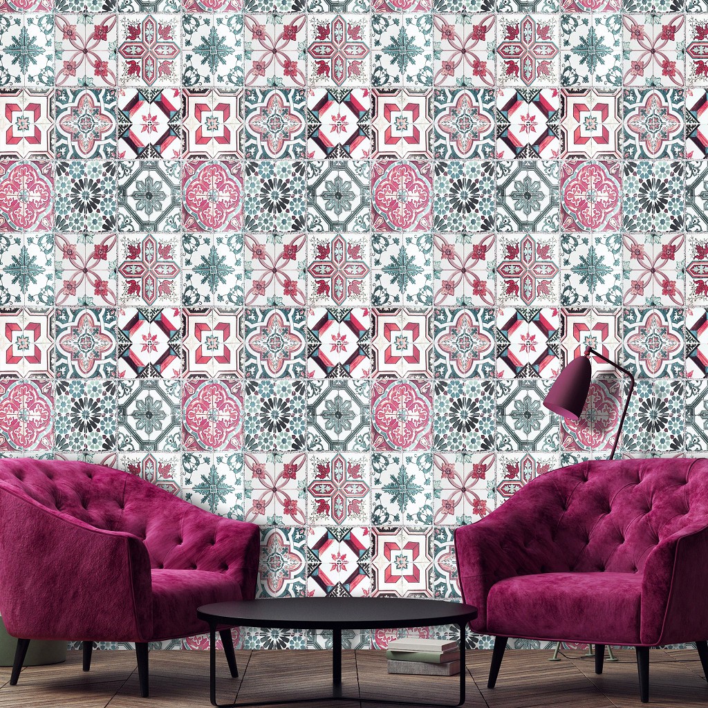 Флізелінові фотошпалери з геометричними фігурами 416x254 см Декоративна мозаїка під плитку (10786VEXXXL) +клей