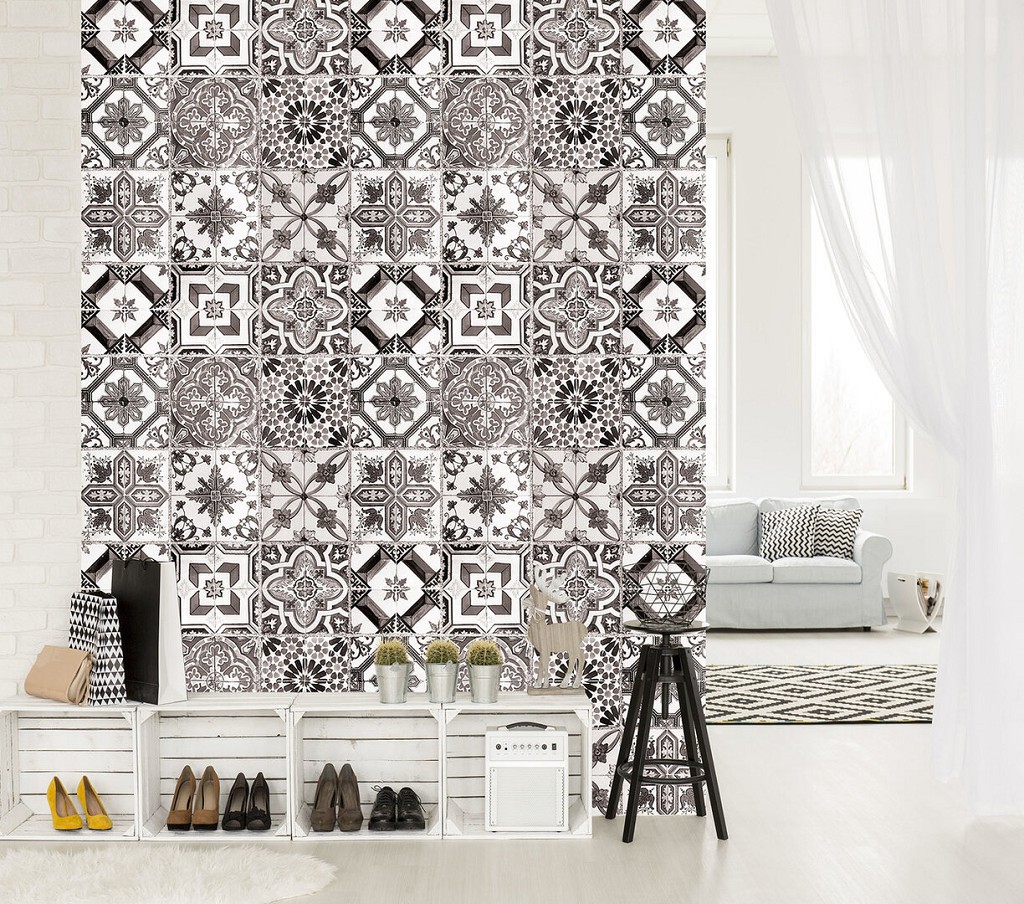 Флизелиновые фотообои геометрия 206x275 см Серая мозаика под плитку (10799VEA)+клей