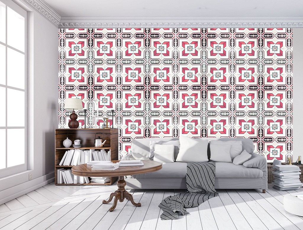 Флизелиновые фотообои в клетку 254x184 см Декоративный узор под плитку (10804V4)+клей