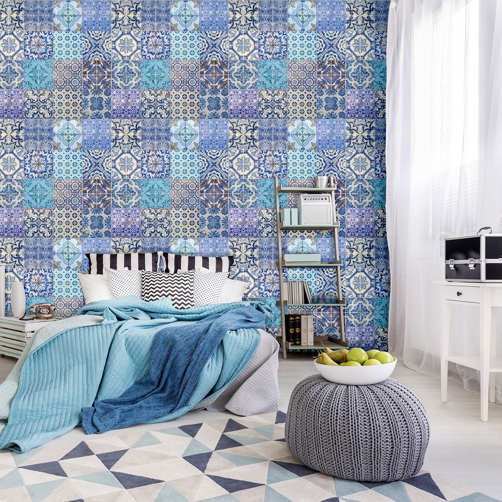 Флизелиновые фотообои 460x300 см Красочные синие плитки (10857V12) +клей