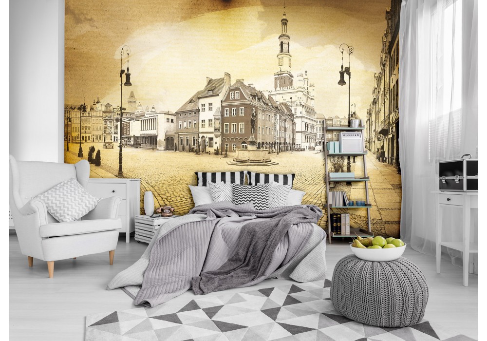 Флизелиновые фотообои под старину 254x184 см Винтажный город Познань в сепии (10861V4)+клей