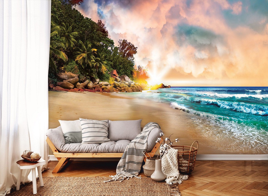 Флізелінові фотошпалери на стіну море 416x254 см Захід сонця на тропічному пляжі (10897VEXXXL) +клей