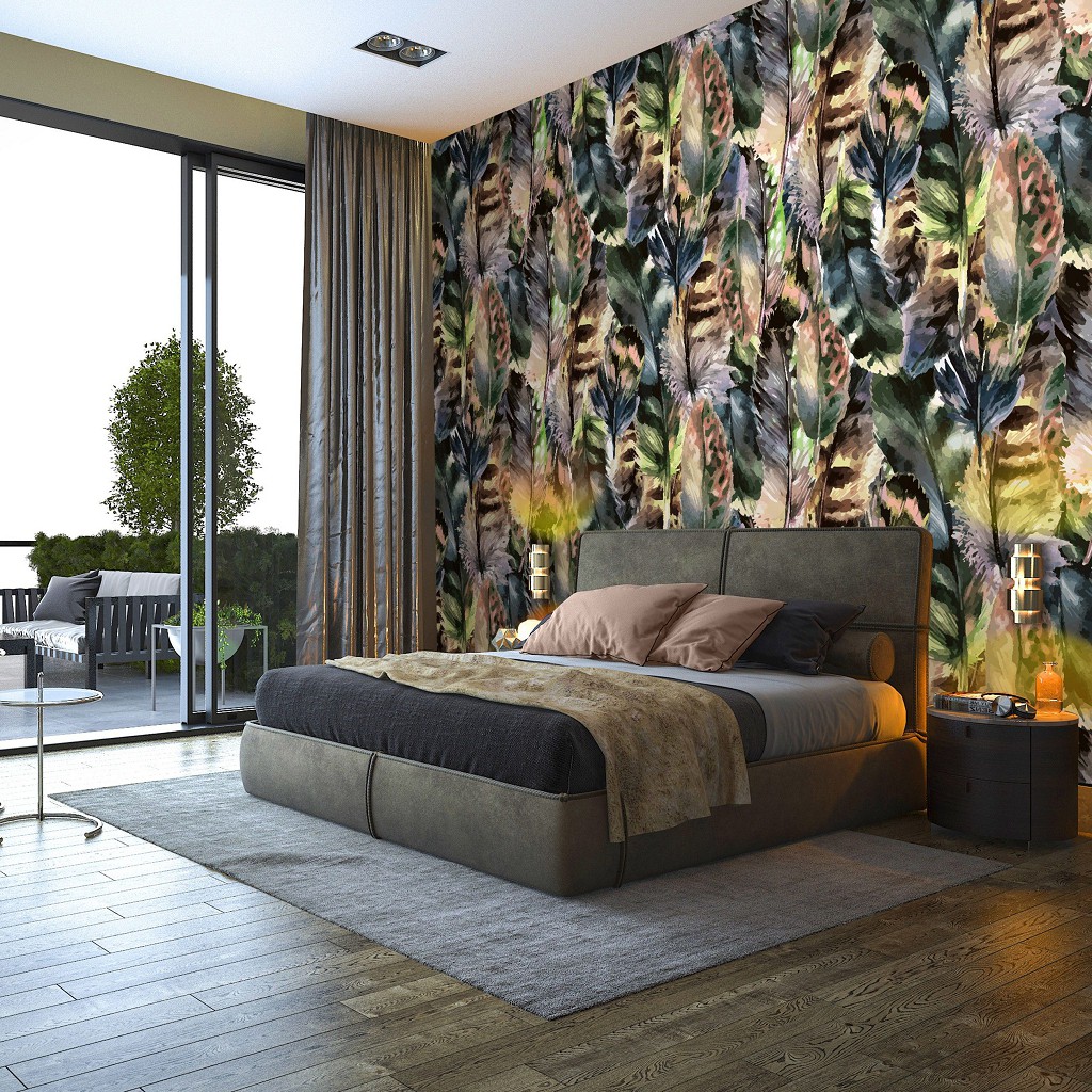 Птахи флізелінові фотошпалери 460x300 см Красиві різнокольорові пір'я (10922V12) +клей