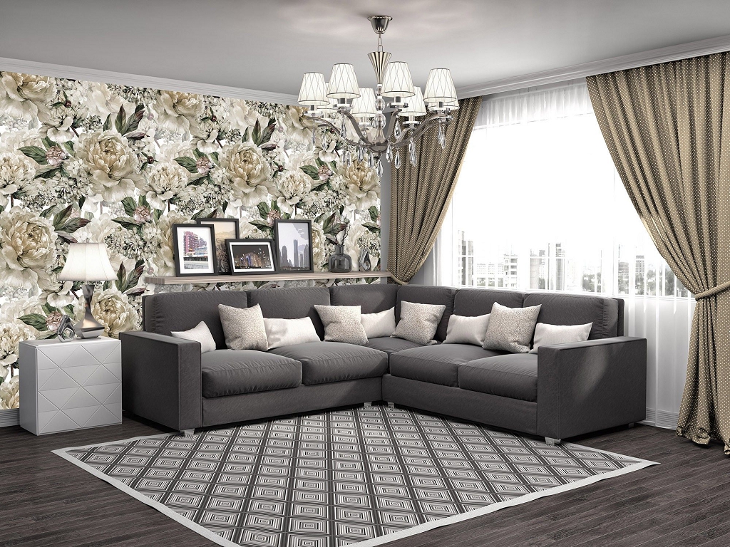 Флизелиновые фотообои цветы 416x254 см Бежевые пионы (10934VEXXXL) +клей
