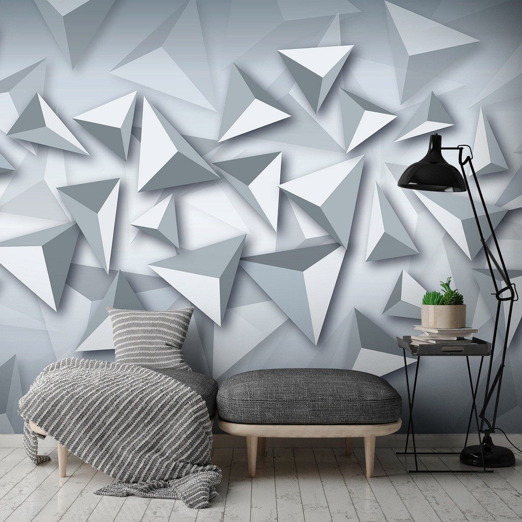 Три де флізелінові фотошпалери 368x254 см Піраміди 3D на сірий фон (10937V8) +клей