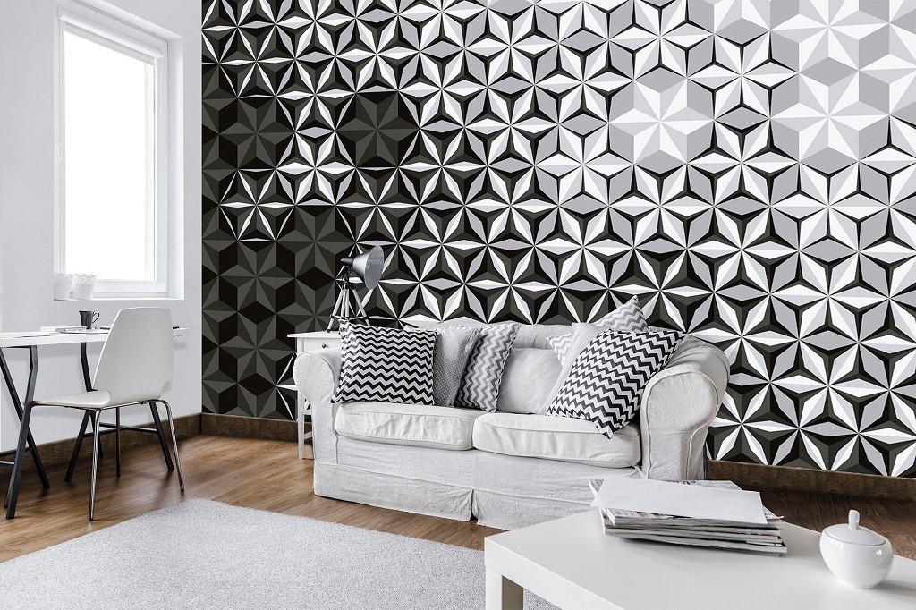 Флізелінові фотошпалери на стіні 312x219 см Чорно-біла мозаїка з ромбів (10938VEXXL) +клей