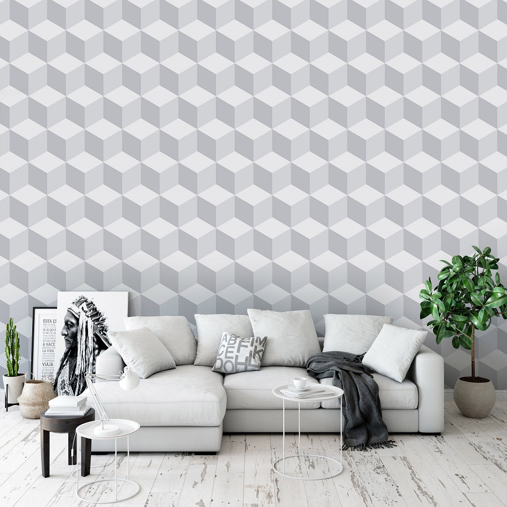 Флизелиновые фотообои абстракция 368x254 см 3D Мозаика из серых кубиков (10940V8) +клей