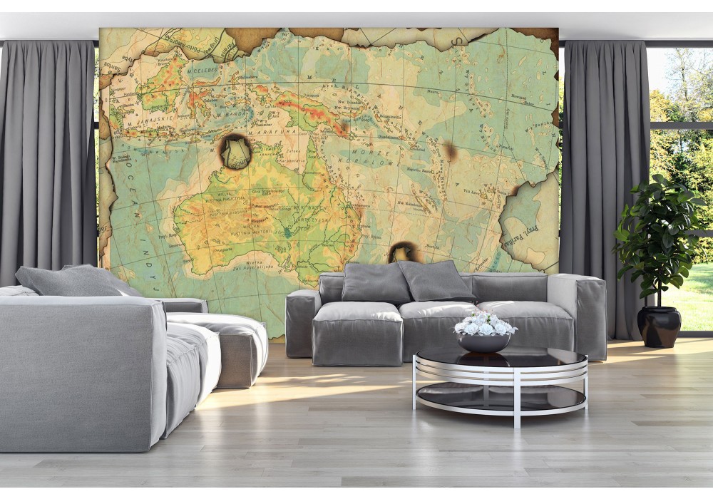 Флізелінові фотошпалери ретро 254x184 см карта Австралії (10947V4)+клей