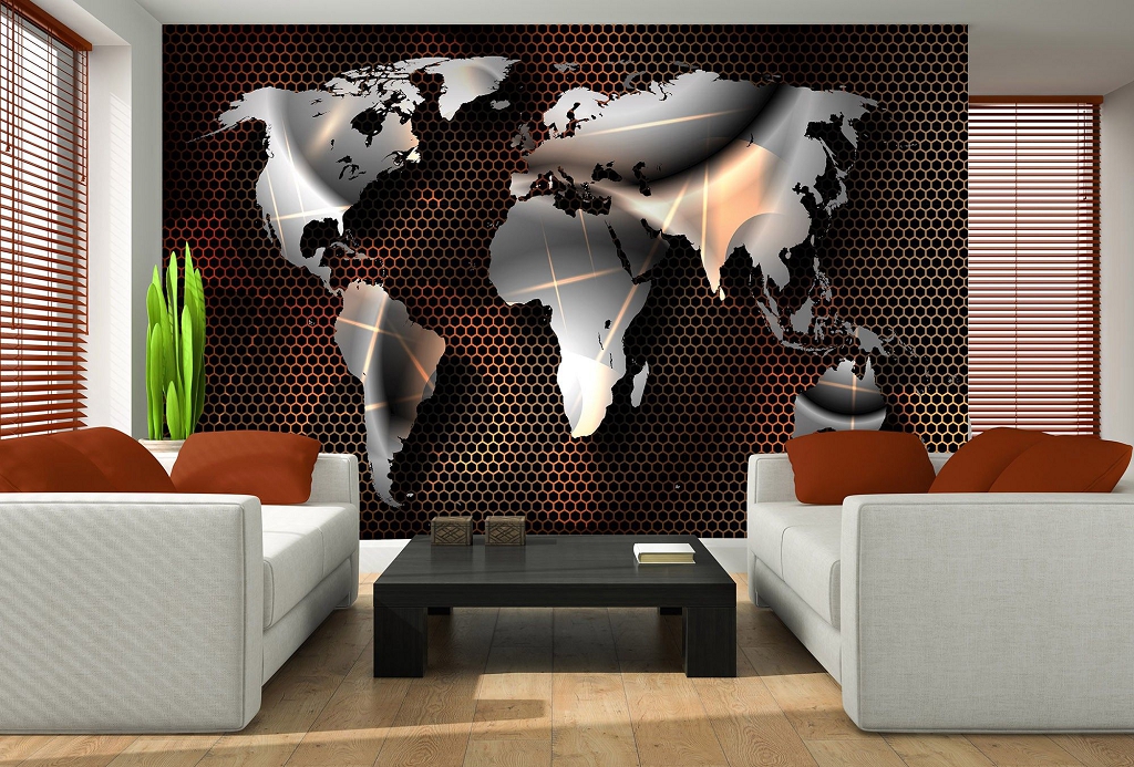 Флізелінові фотошпалери на всю стіну 416x290 см Сучасна карта світу (10953VEXXXXL) +клей