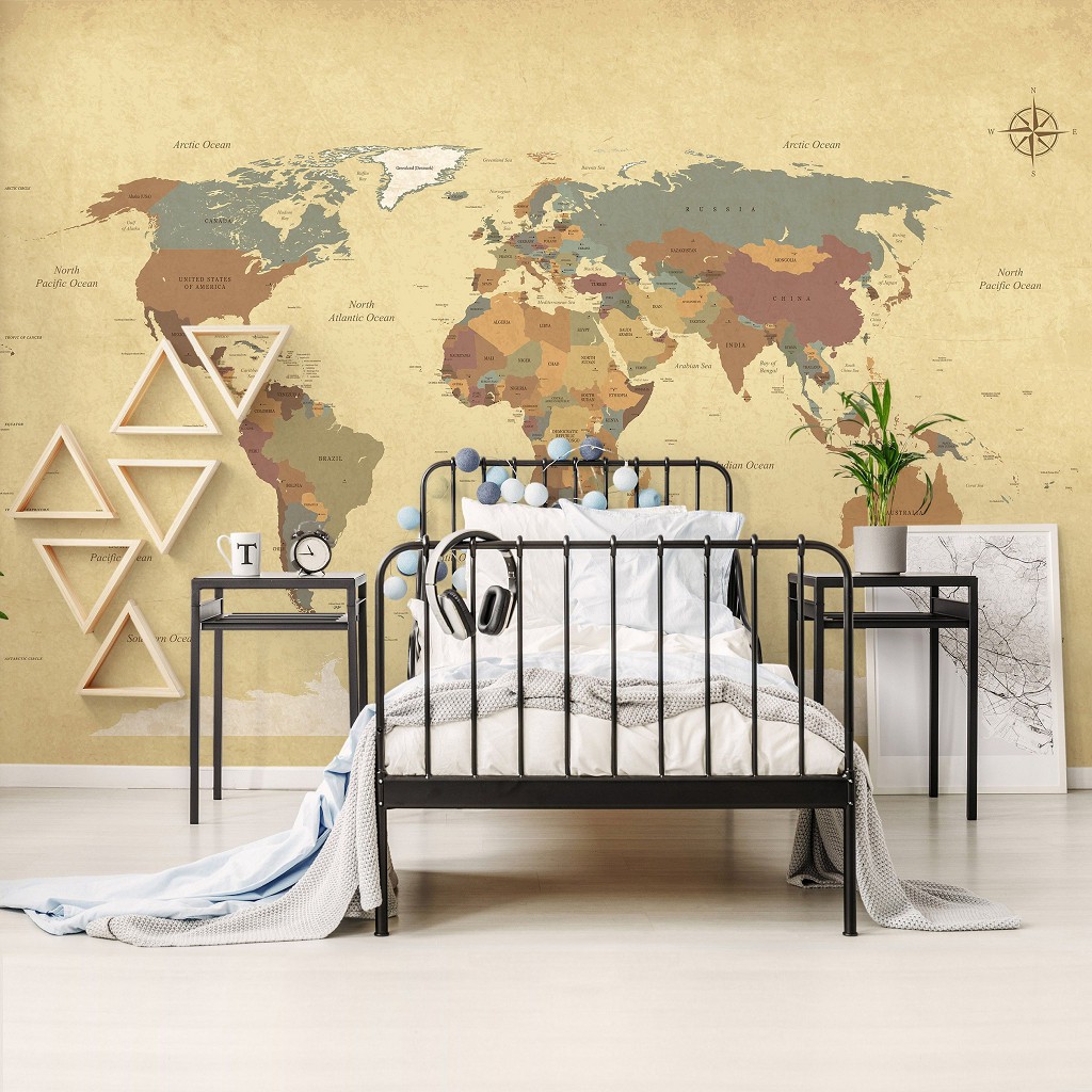 Флизелиновые фотообои фото 254x184 см Карта мира с государствами (10973V4)+клей