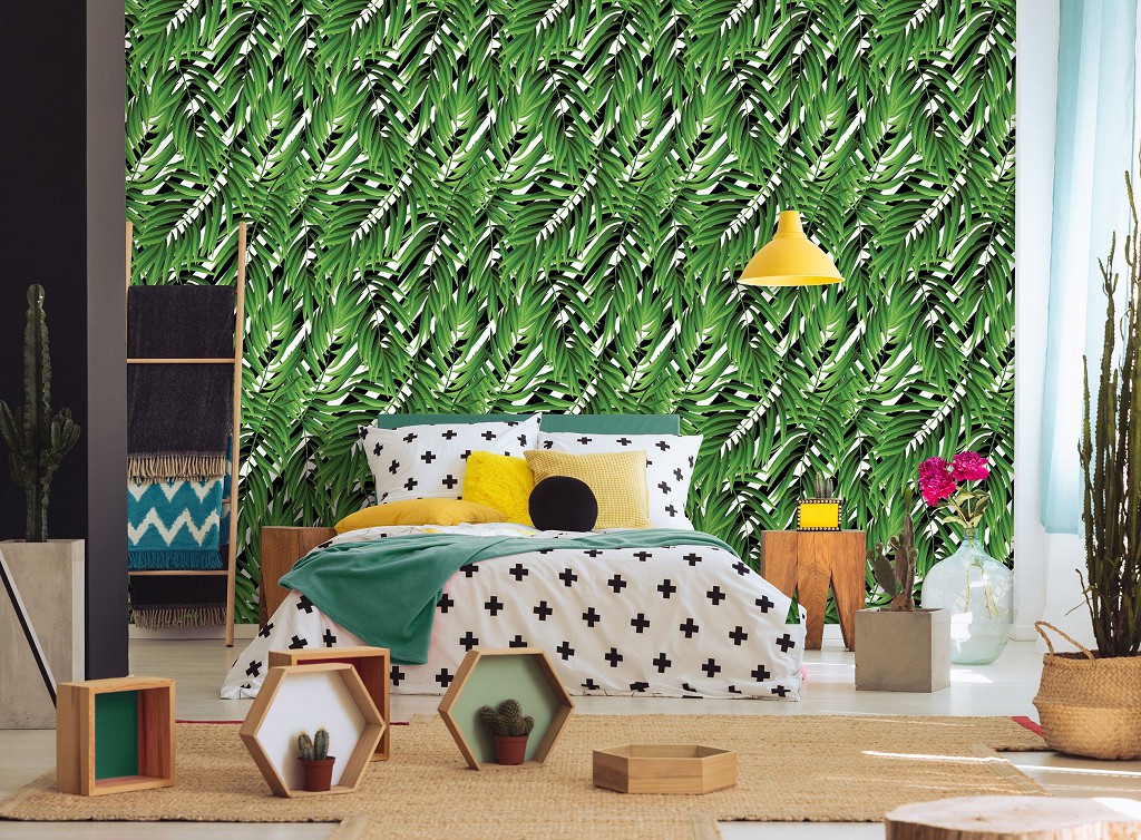 Флізелінові фото шпалери абстракція 254x184 см Зелене листя (11038V4)+клей