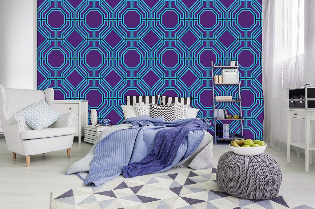 Красивые флизелиновые фотообои абстракция 520x318 см Геометрия синяя плитка и мозаика (11049VEXXXXXL) +клей