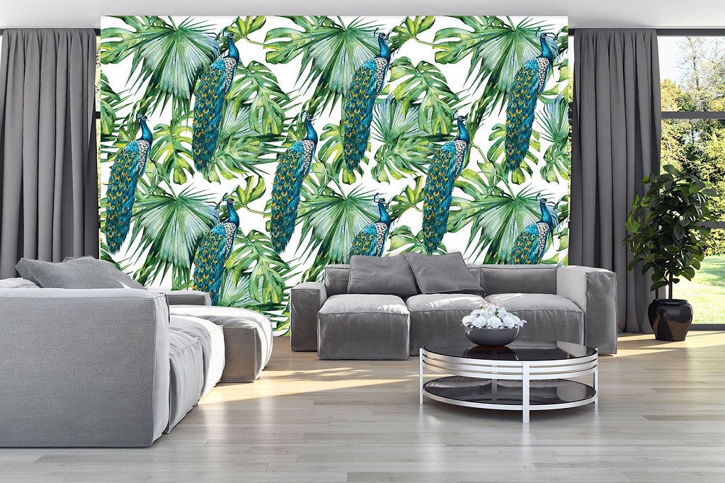 Флизелиновые современные фото обои 254x184 см Павлин (11063V4)+клей