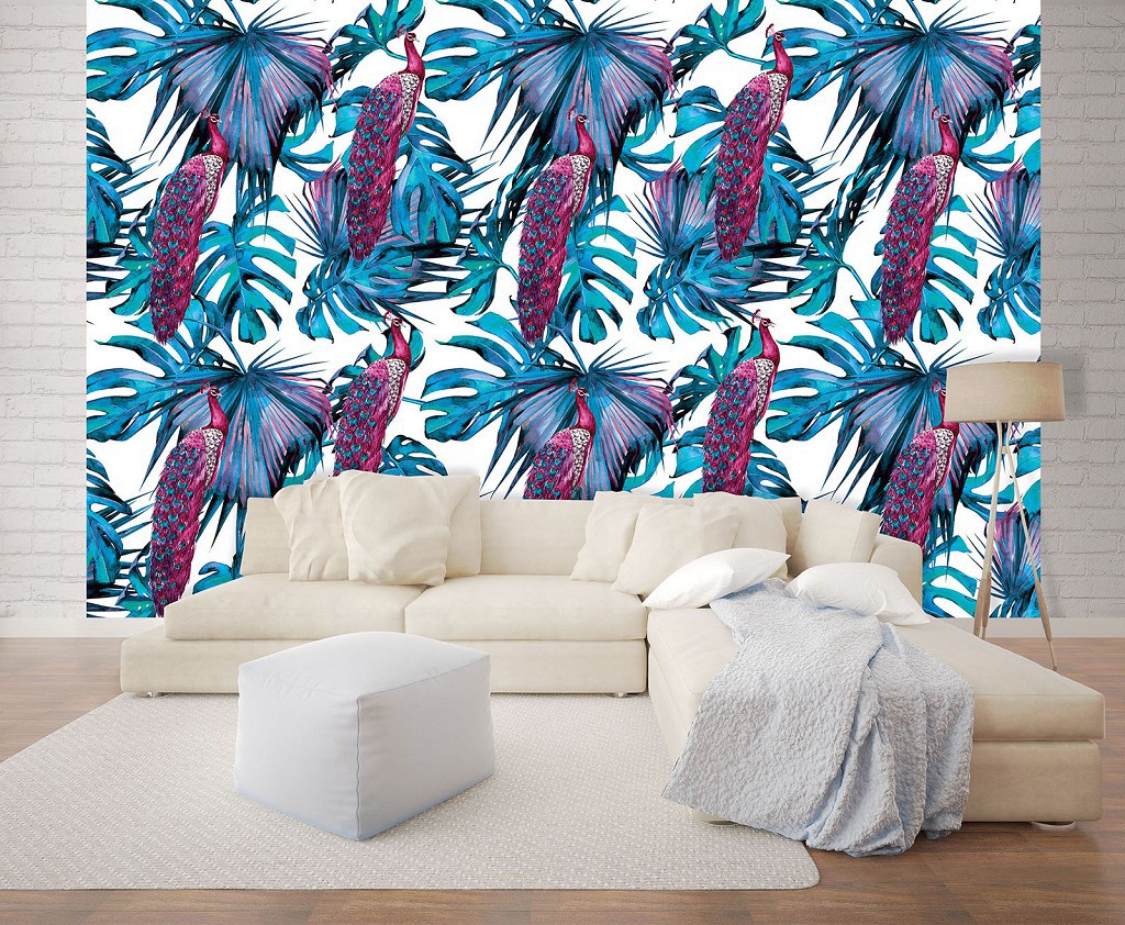 Флизелиновые фото обои листья 312x219 см Павлин (11064VEXXL)+клей