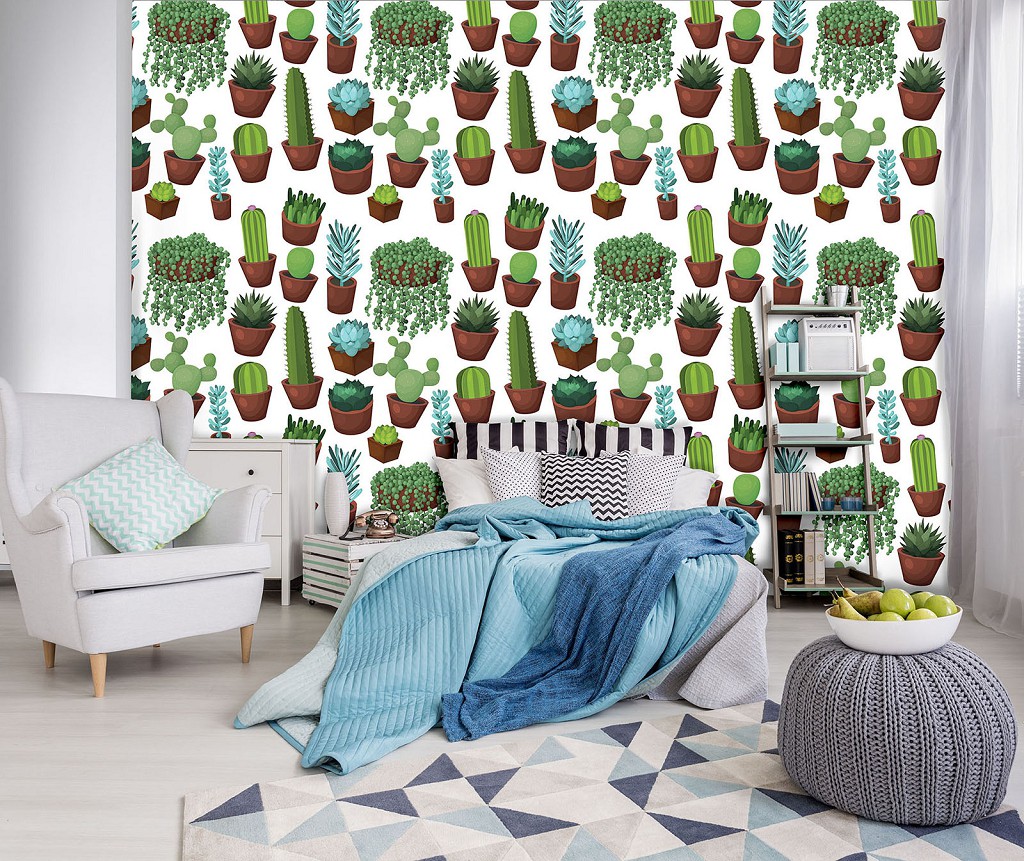 Флизелиновые фотообои цветы 416x254 см Кактус на белом фоне (11071VEXXXL) +клей