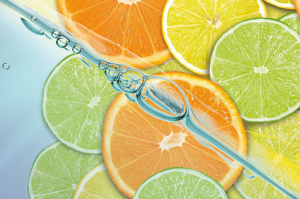 3d флизелиновые фотообои для кухни 368x254 см Лимоны и лаймы в воде (110V8)+клей