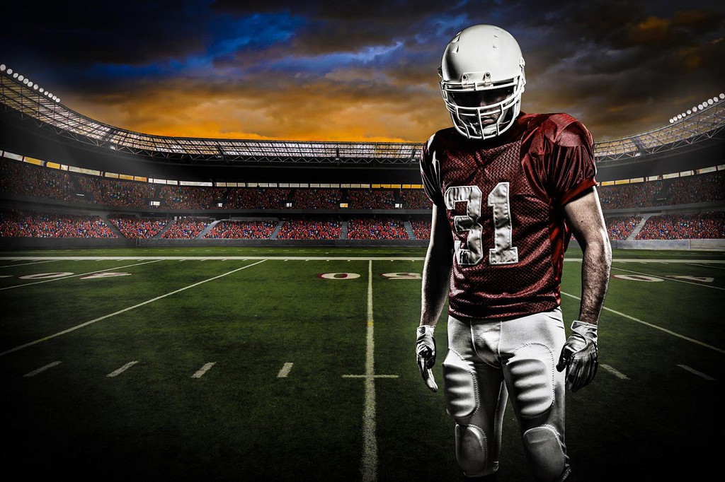 Флізелінові фотошпалери для хлопчиків підлітків 416x254 см Американський футболіст на стадіоні (1112VEXXXL)+клей