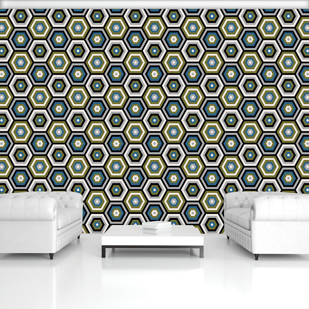 Флізелінові фотошпалери абстракції соти 368x254 см Шестикутник різнокольорова геометрія у візерунках (11138V8) +клей