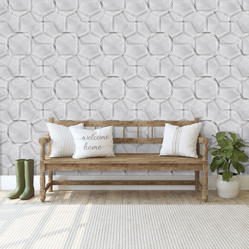 Флізелінові фотошпалери до зали 416x254 см Мозаїка сіра геометрія у фігурах (11203VEXXXL) +клей