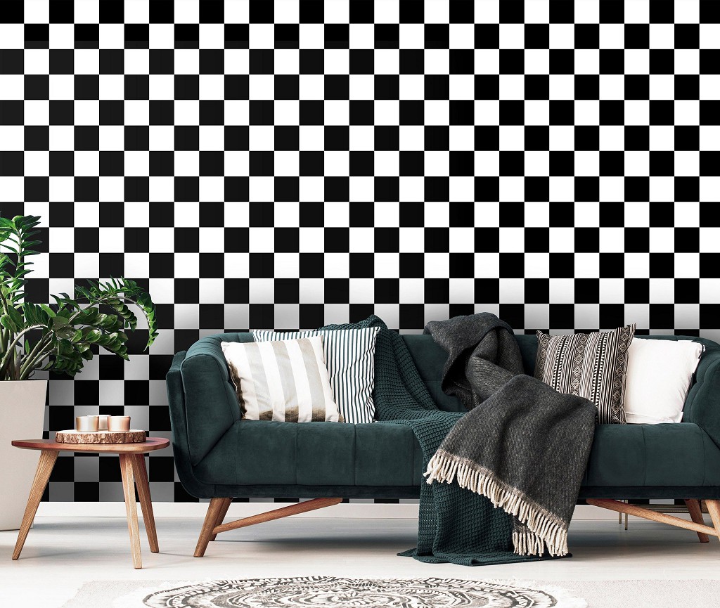 Моющиеся флизелиновые фотообои 416x290 см Мозаика черно белые квадратики (11207VEXXXXL) +клей