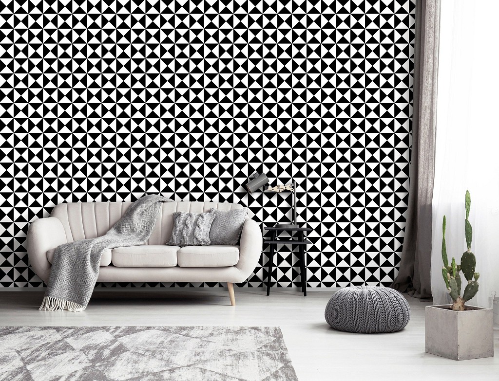 Флізелінові фотошпалери геометричним малюнком 520x318 см Чорно-біла дрібна мозаїка (11209VEXXXXXL) +клей