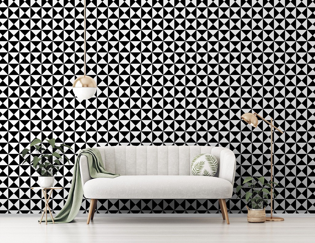 Флізелінові фотошпалери геометричним малюнком 460x300 см Чорно-біла дрібна мозаїка (11209V12) +клей