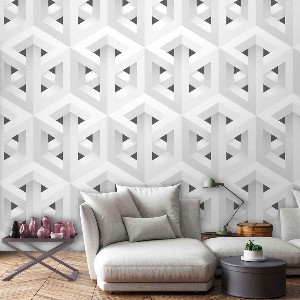 3д соты флизелиновые фотообои 416x254 см Белая мозаика на шестигранниках (11225VEXXXL) +клей