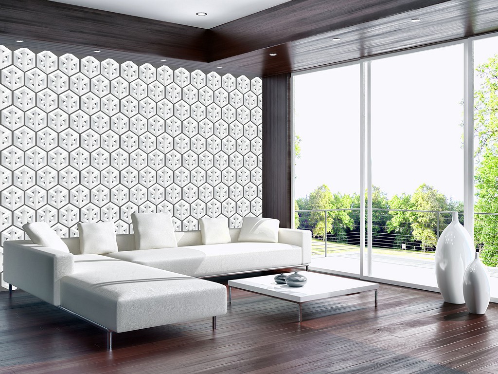 Флизелиновые фотообои 3д соты 416x254 см Мелкая черно-белая мозаика на шестигранниках (11226VEXXXL) +клей