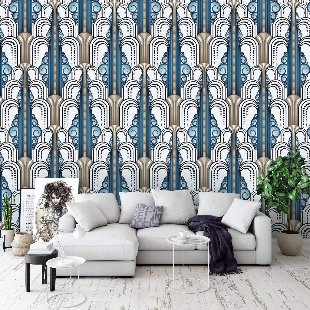 Мистецтво флізелінові фотошпалери 416x254 см Темні візерунки на світло-синіх тонах (11278VEXXXL) +клей