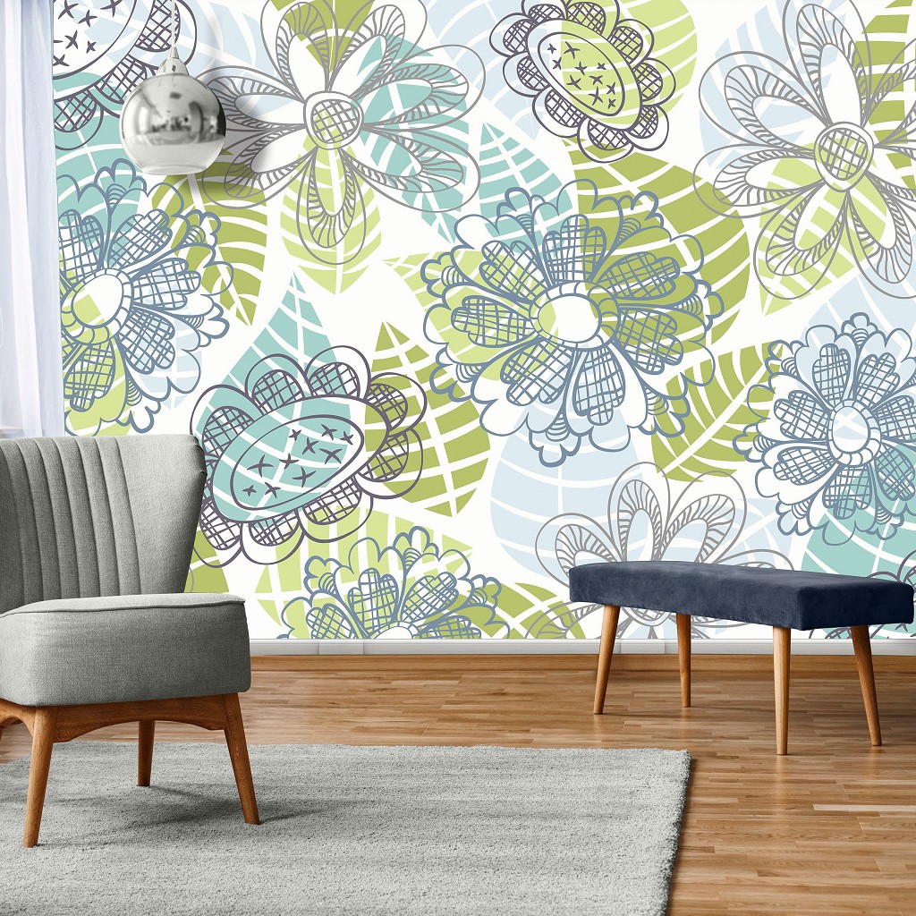 Флізелінові фотошпалери квіти 368x254 см Різнокольорові листя на світлому фоні (11279V8) +клей