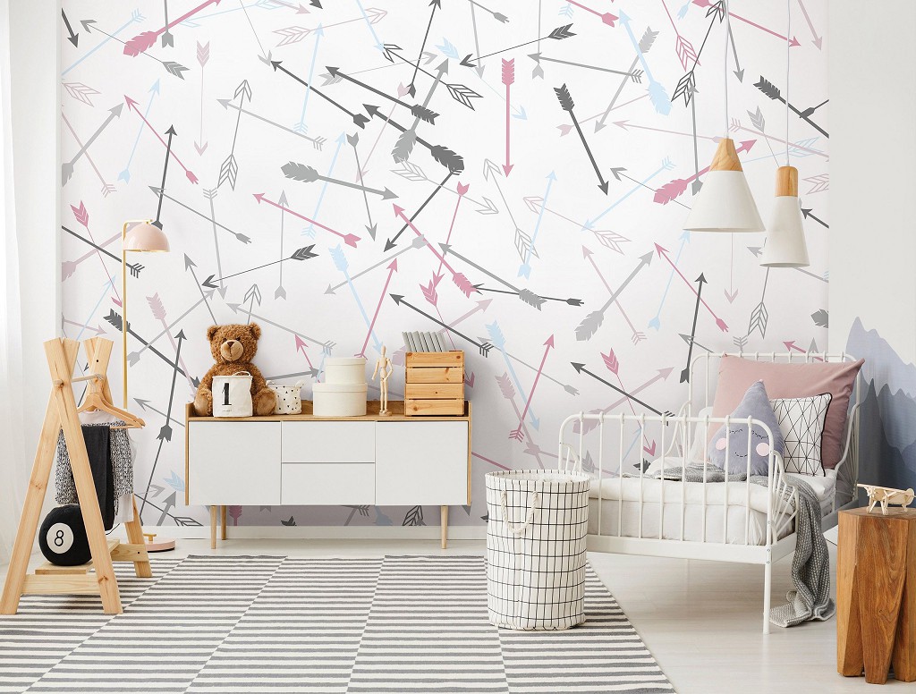 Флізелінові фотошпалери абстракції 368x280 см Різнокольорові стрілки на світлому фоні (11284V10) +клей