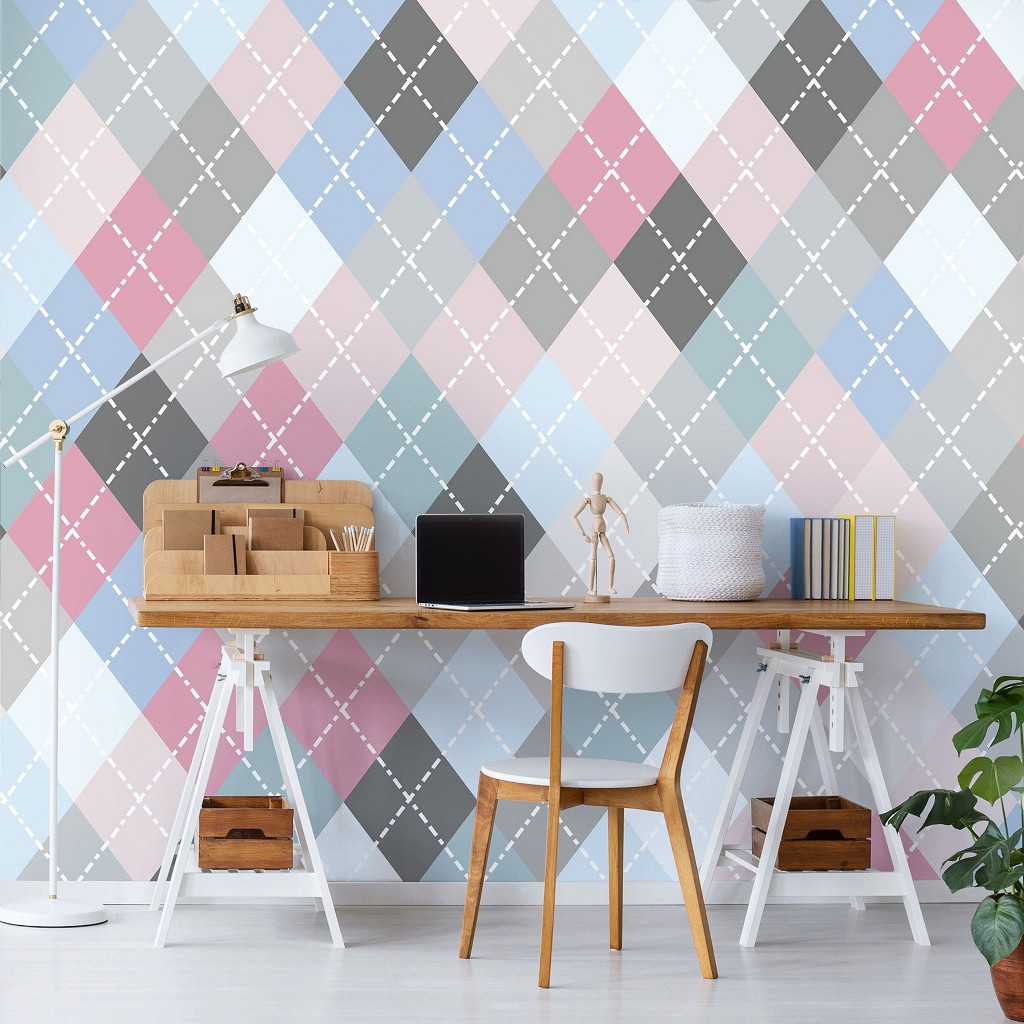 Флізелінові фотошпалери з геометричними фігурами 416x290 см Ромбічна абстракція різних тонів (11285VEXXXXL) +клей