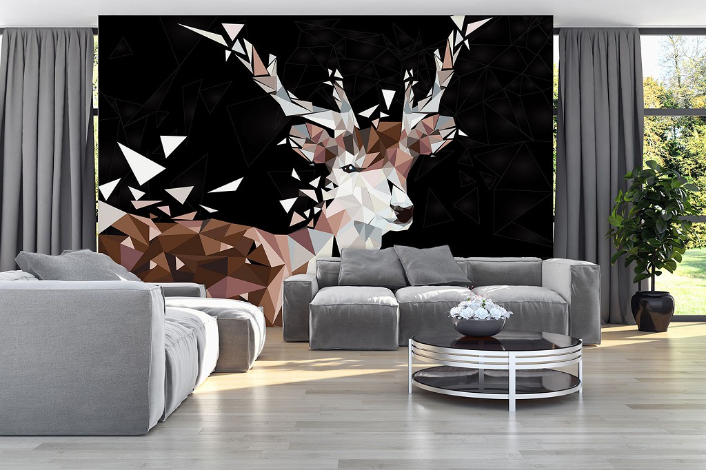 Флизелиновые фотообои абстрактные 520x318 см геометрический олень на темном фоне (11405VEXXXXXL) +клей