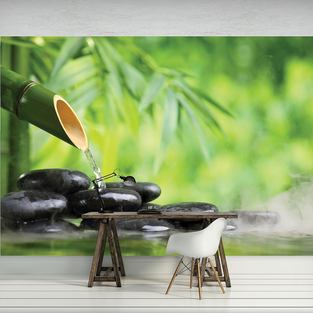 Флизелиновые зеленые 3д фотообои фото 460x300 см СПА Бамбук (11407V12) +клей