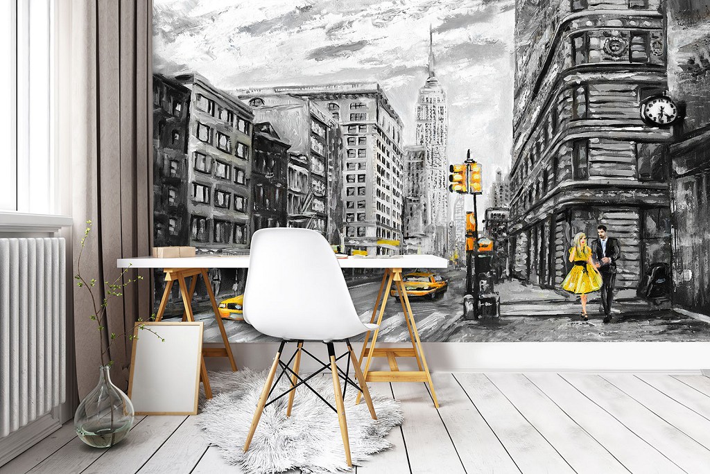 Флизелиновые фотообои в стиле город 520x318 см Черно-белая улица Нью-Йорка (11469VEXXXXXL) +клей