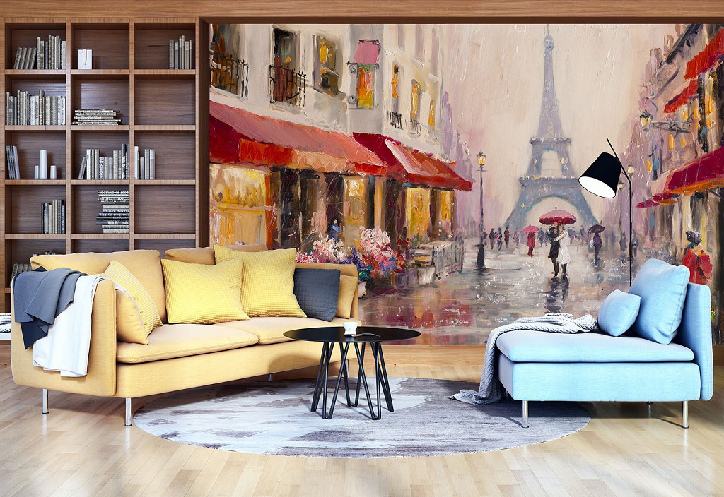 Флізелінові фотошпалери місто 416x254 см Яскрава вуличка Парижа на картині (11512VEXXXL) +клей