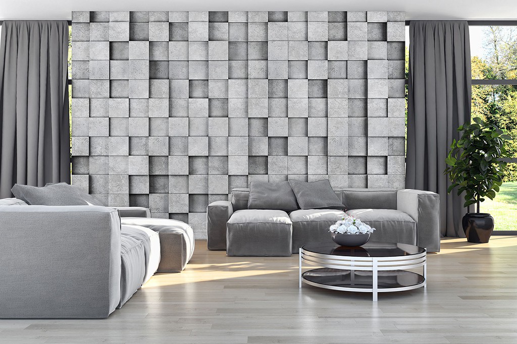 Флізелінові фото шпалери 3Д Кам'яна стіна з квадратиків (11514V)+клей