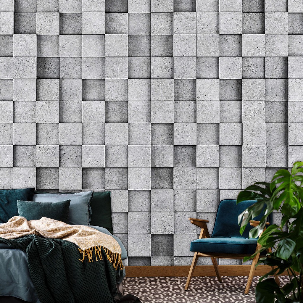 Флизелиновые фотообои 3д 416x290 см Каменная стена из квадратиков (11514VEXXXXL) +клей