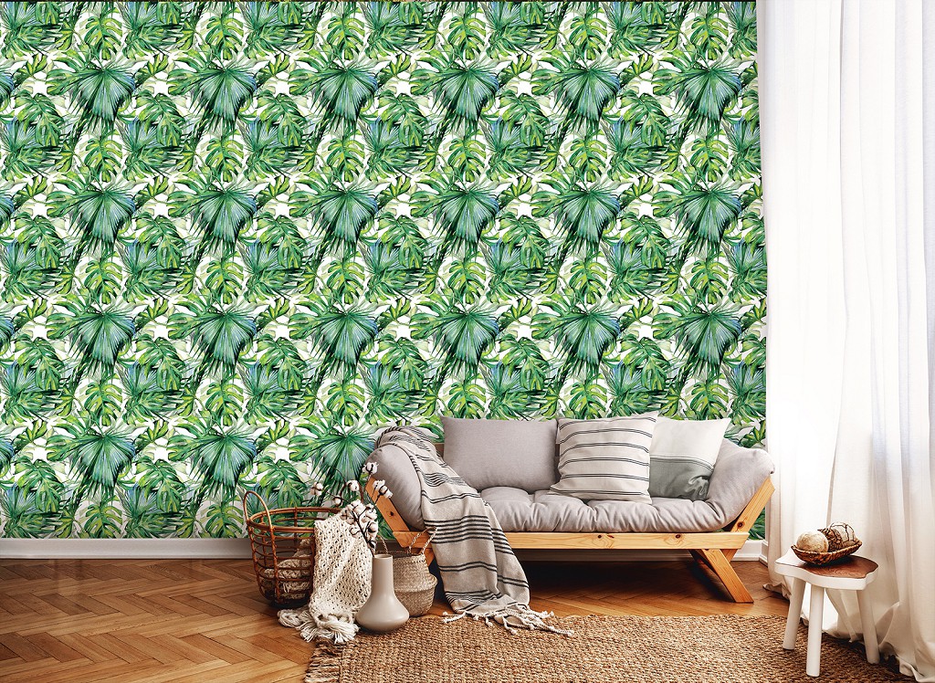 Флизелиновые фотообои 368x254 см Узор из зеленых листьев (11544V8) +клей