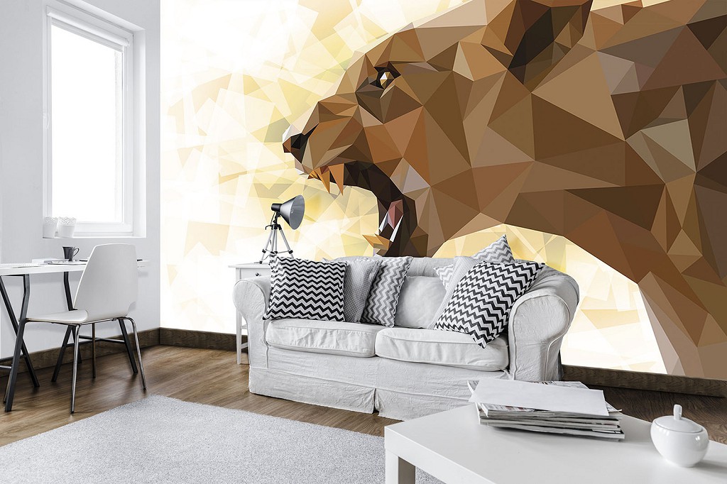 Флізелінові фотошпалери геометрія тварини 520x318 см Левиця готова напасти у профіль на світлому фоні (11558VEXXXXXL) +клей