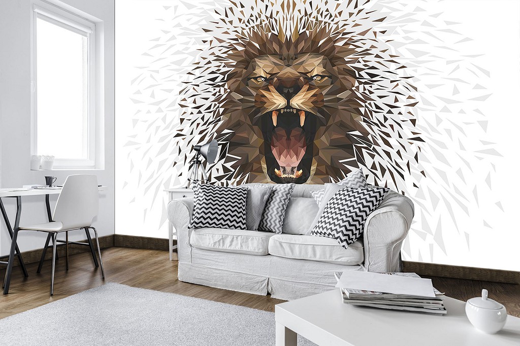 Коты животные флизелиновые фотообои 416x290 см Рык льва на светлом фоне (11560VEXXXXL) +клей