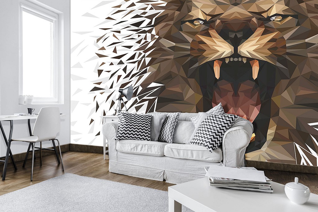 Животные флизелиновые фотообои 368x280 см Лев вблизи на светлом фоне (11562V10) +клей