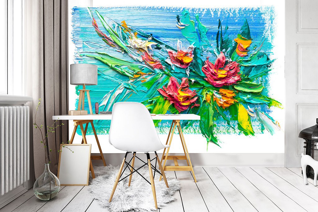 Флізелінові фото шпалери на стіну 254x184 см Олійні квіти (11602V4)+клей