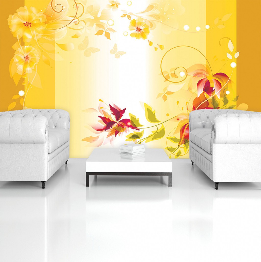 Флизелиновые фотообои в спальню 312x219 см Желтый цветочный мотив (1164VEXXL)+клей