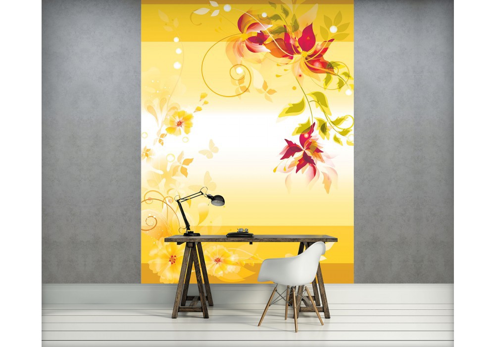 Дизайн залу флізелінові фотошпалери 206x275 см Жовтий квітковий мотив (1164VEA)+клей