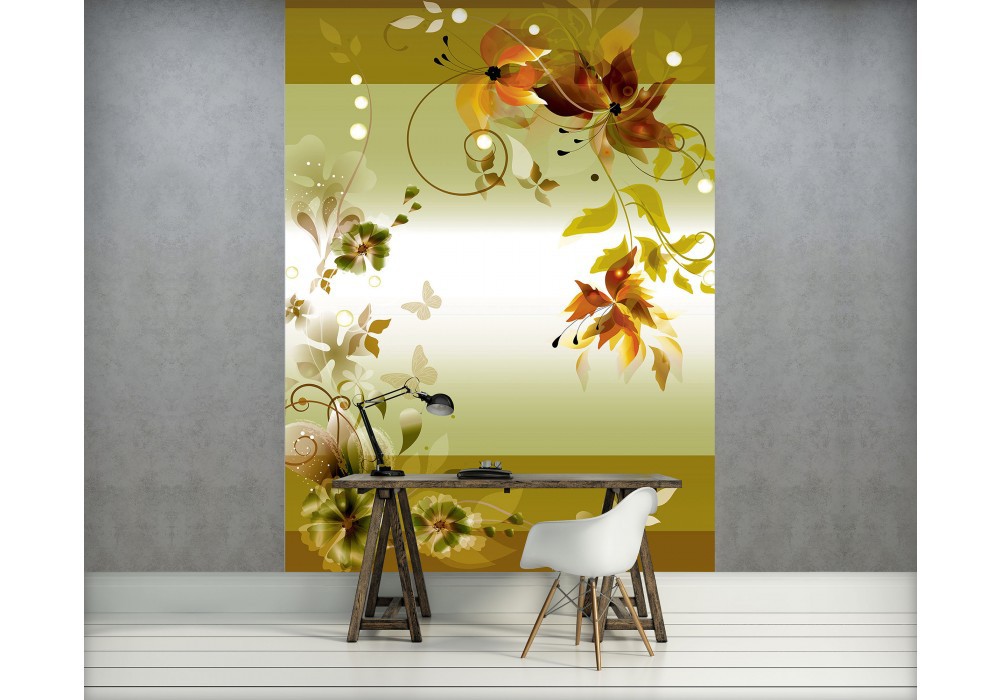 Флізелінові фотошпалери на стіну фото для залу 184x254 см Зелений квітковий мотив (1165V4A)+клей